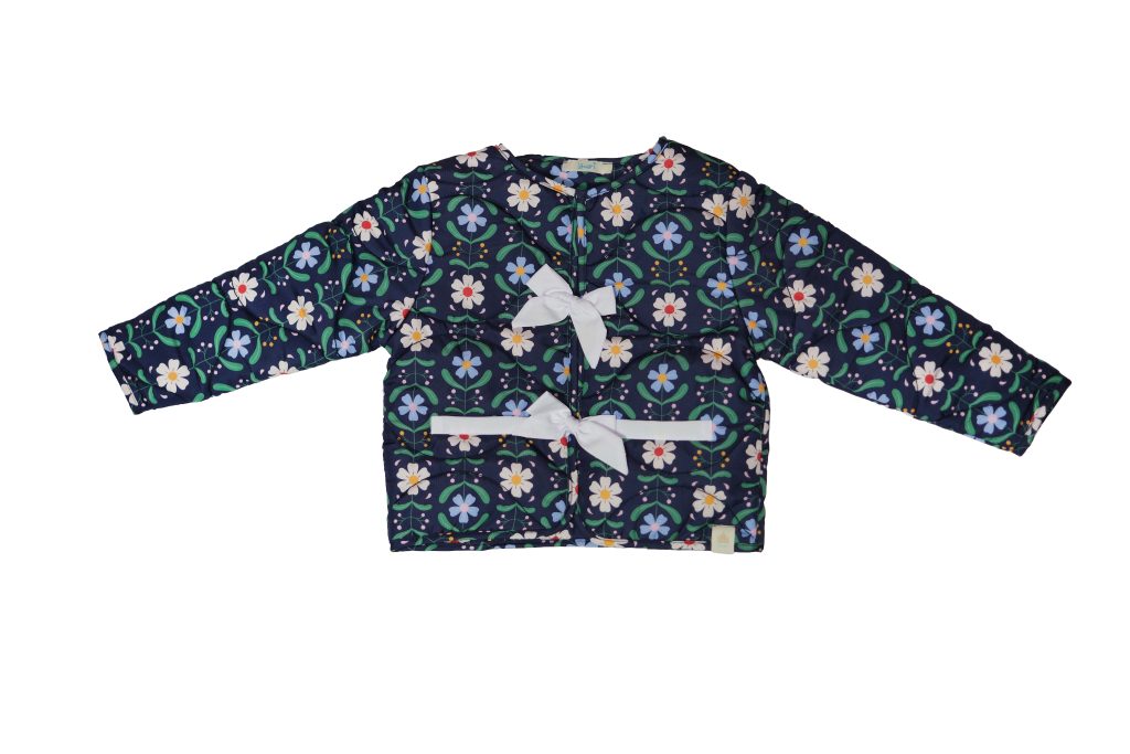 Çiçek Desenli Kurdele Bağlamalı Kapitone Ceket