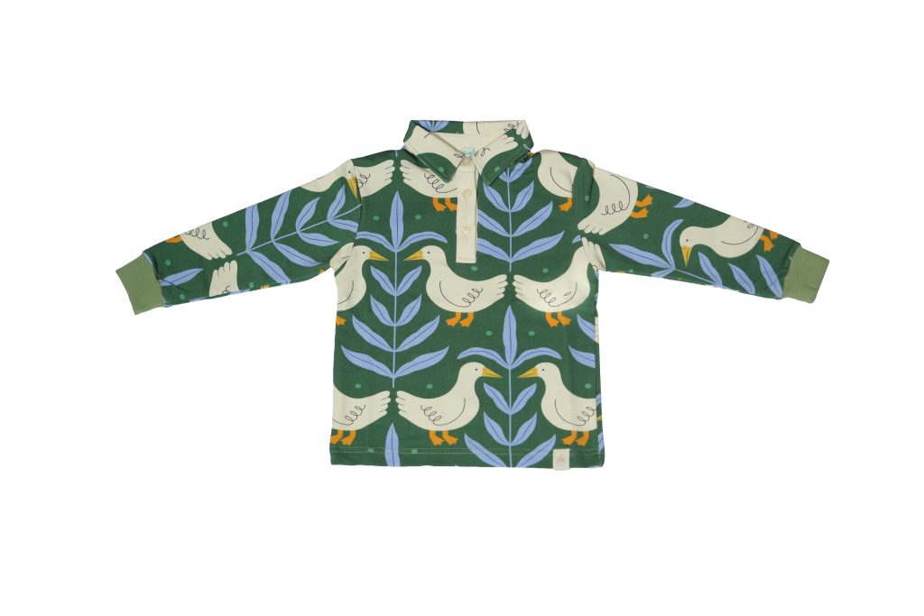 Ördek Baskılı Polo Yaka Uzun Kol T-Shirt (Pamuk)