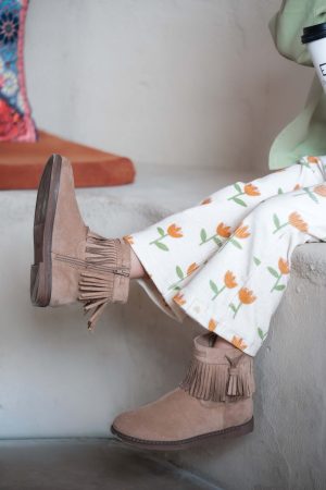 Çiçek Desenli Fitilli Kadife İspanyol Paça Pantolon