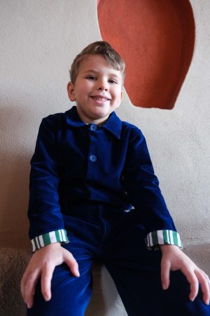 Fitilli Kadife Lacivert Ceket