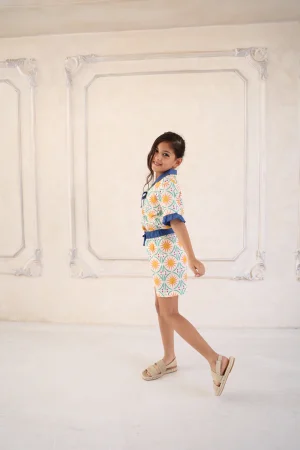 Güneş Baskılı Kız Çocuk 2'li Yazlık Takım (Tişört + Şort)