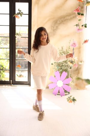 Unisex Basic Bej Çocuk Sweatshirt (100% Pamuk)