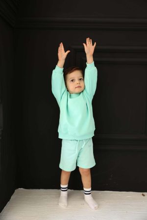 Unisex Gök Mavi Basic Çocuk Sweatshirt (100% Pamuk)