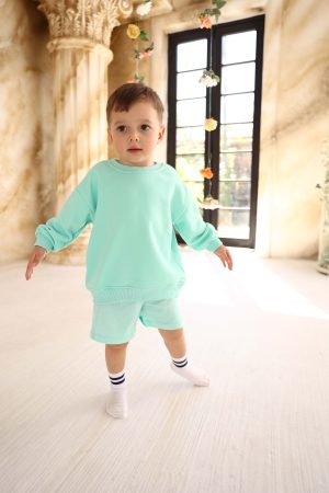 Unisex 2’li Bebe Mavi Basic Çocuk Takım (100% Pamuk)