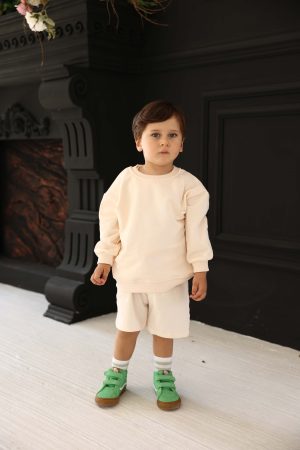 Unisex Bej Basic Çocuk Şort (100% Pamuk)